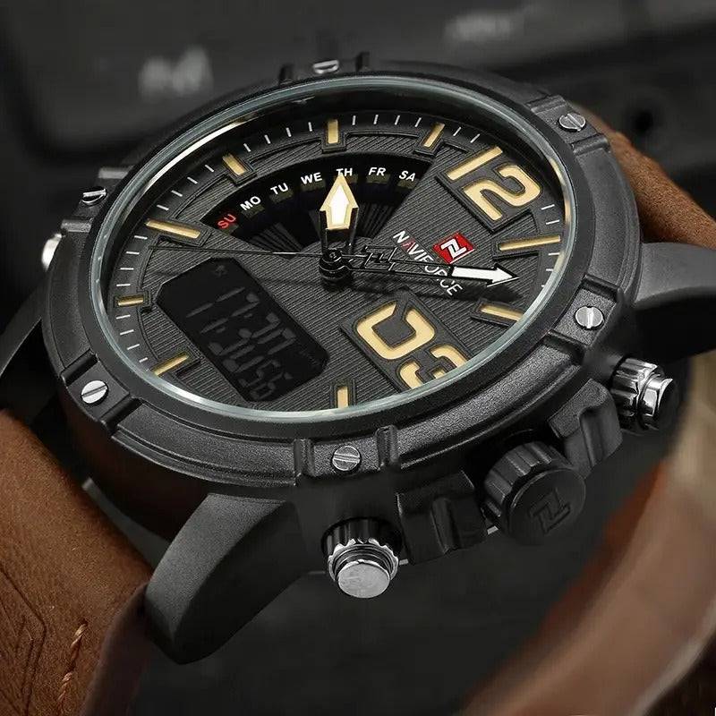 Sweston™ Men Leather Military Watch with Digital Male Clock NF9095