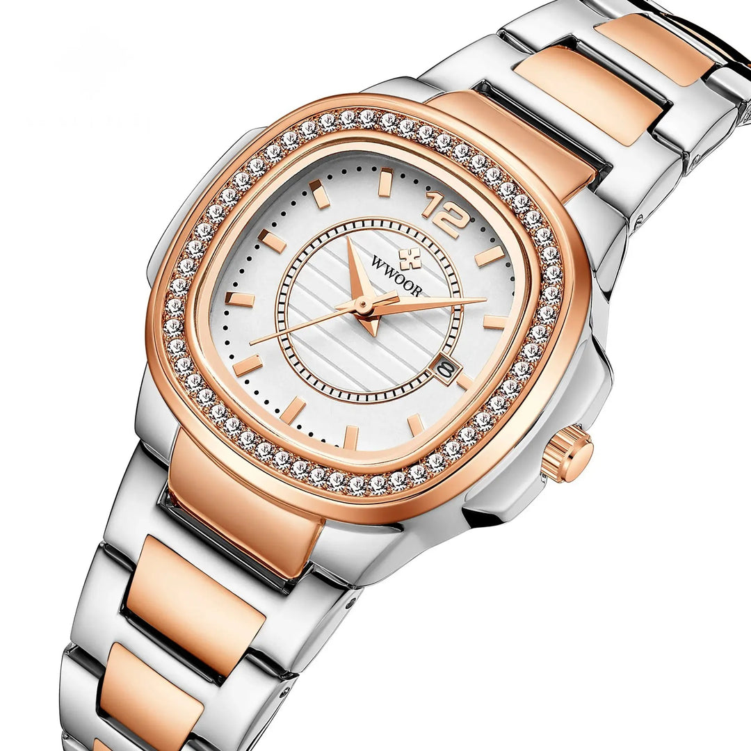 Sweston™ Women's Luxury Rose Gold Diamond Watch | Elegant Stainless Steel Waterproof Timepiece