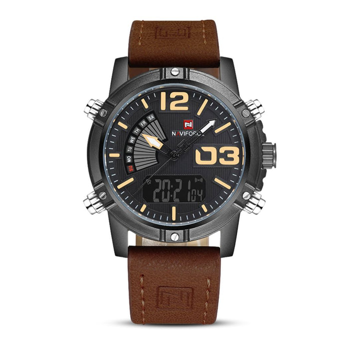 Sweston™ Men Leather Military Watch with Digital Male Clock NF9095