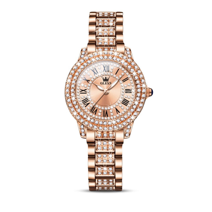 Sweston™ Roman Dial Luxury Diamond Women's Watch – Waterproof Steel Elegance