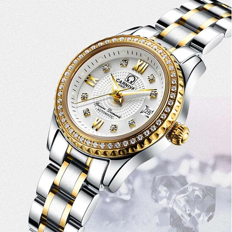 Sweston™ Luxury Diamond Automatic Watch for Women - Elegant Stainless Steel Bracelet