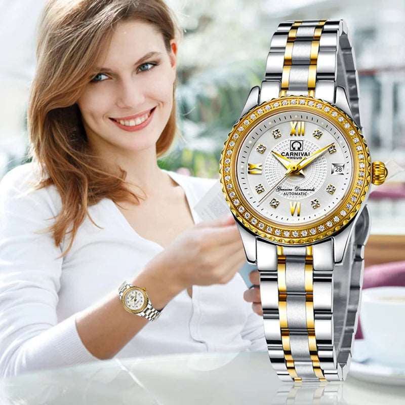 Sweston™ Luxury Diamond Automatic Watch for Women - Elegant Stainless Steel Bracelet