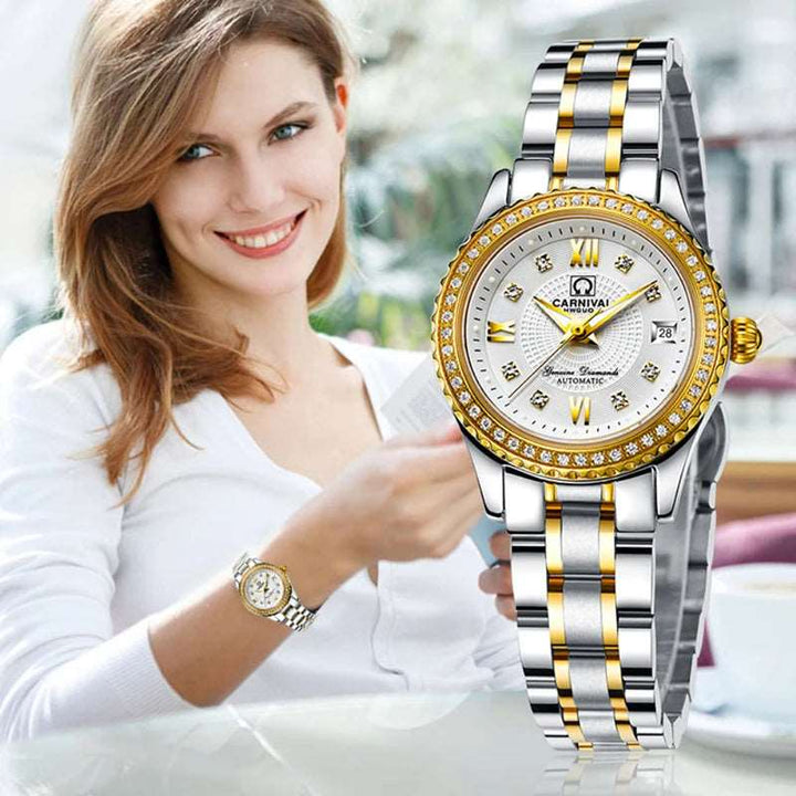 Sweston™ Luxury Diamond Automatic Watch for Women - Elegant Stainless Steel Bracelet