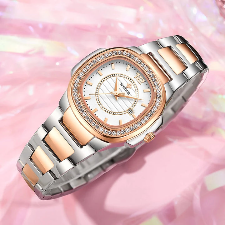 Sweston™ Women's Luxury Rose Gold Diamond Watch | Elegant Stainless Steel Waterproof Timepiece