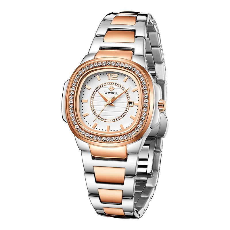 Sweston™ Women's Luxury Rose Gold Diamond Watch | Elegant Stainless Steel Waterproof Timepiece