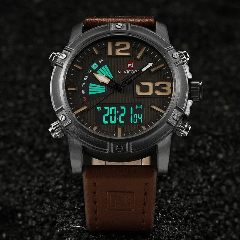 Sweston™ Men Leather Military Watch with Digital Male Clock NF9095