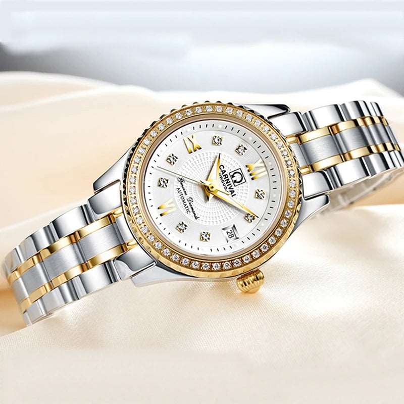 Sweston™ Luxury Diamond Automatic Watch for Women - Elegant Stainless Steel Bracelet