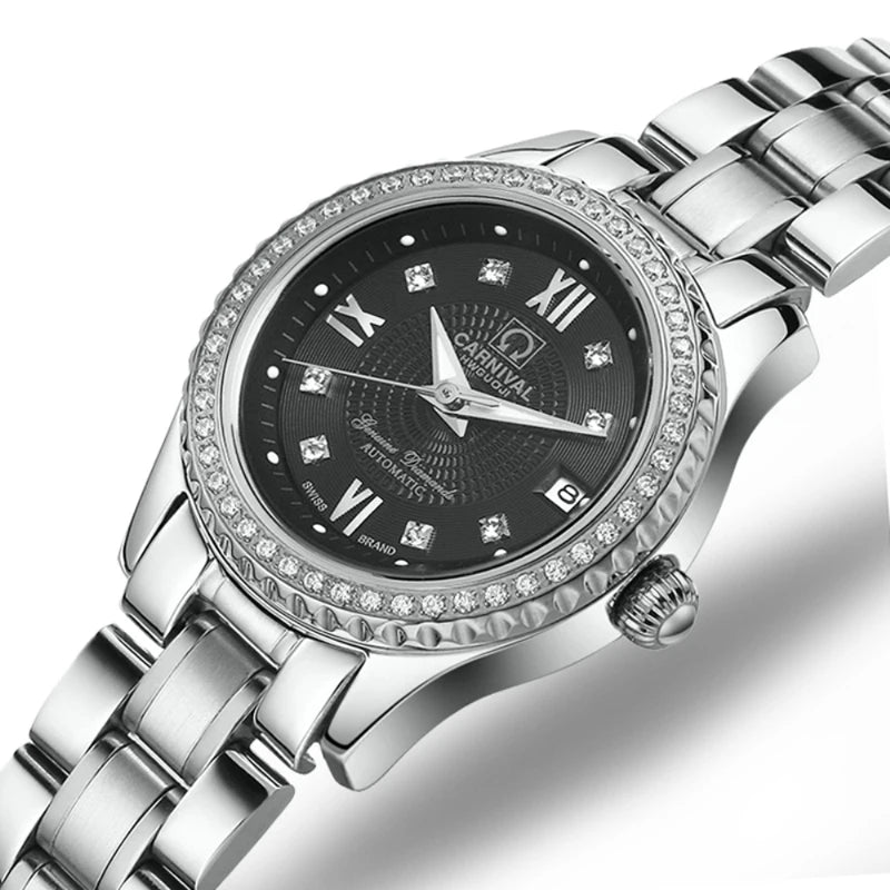 Sweston™ Luxury Diamond Automatic Watch for Women - Elegant Stainless Steel Bracelet