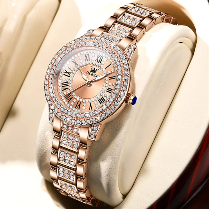 Sweston™ Roman Dial Luxury Diamond Women's Watch – Waterproof Steel Elegance