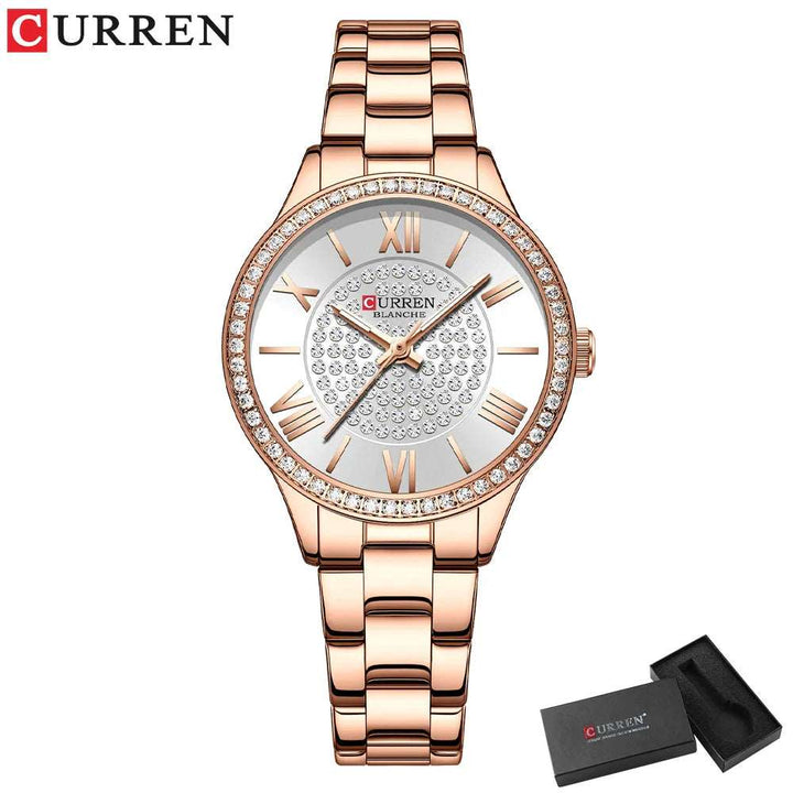 Sweston™ Luxury Rhinestones Rose Dial Watch – Glamour & Precision