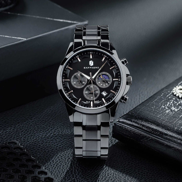 Sweston™ Men's Luxury Black Quartz Watch – Elegant, Waterproof, and Luminous