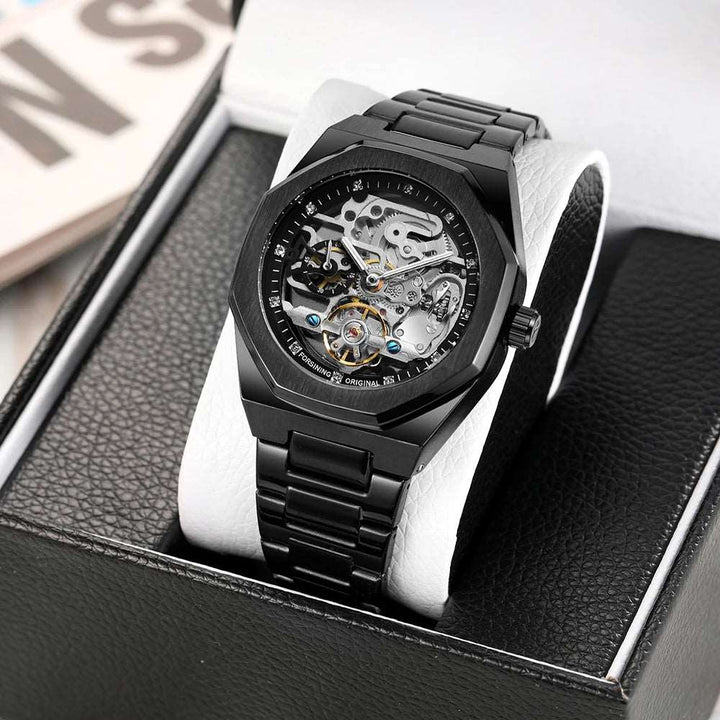 Sweston™ Silver Automatic Skeleton Watch – Luxury 3D Diamond Dial