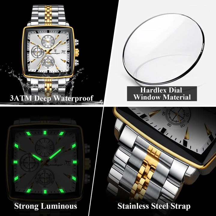 Sweston™ Luxury Square Chronograph Men's Watch | Waterproof & Stainless-Steel Timepiece