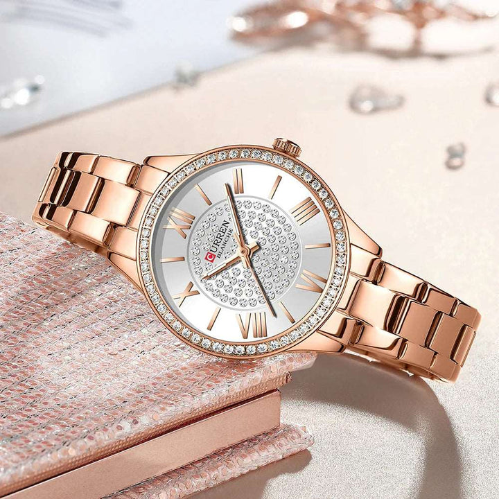 Sweston™ Luxury Rhinestones Rose Dial Watch – Glamour & Precision