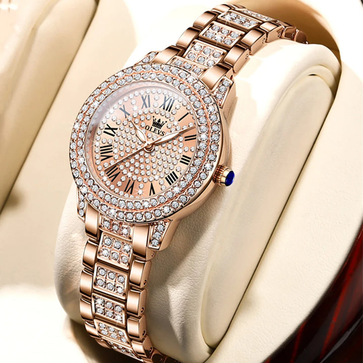 Sweston™ Roman Dial Luxury Diamond Women's Watch – Waterproof Steel Elegance