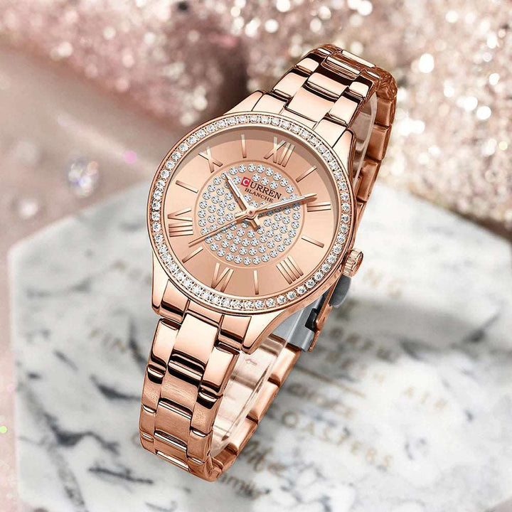 Sweston™ Luxury Rhinestones Rose Dial Watch – Glamour & Precision