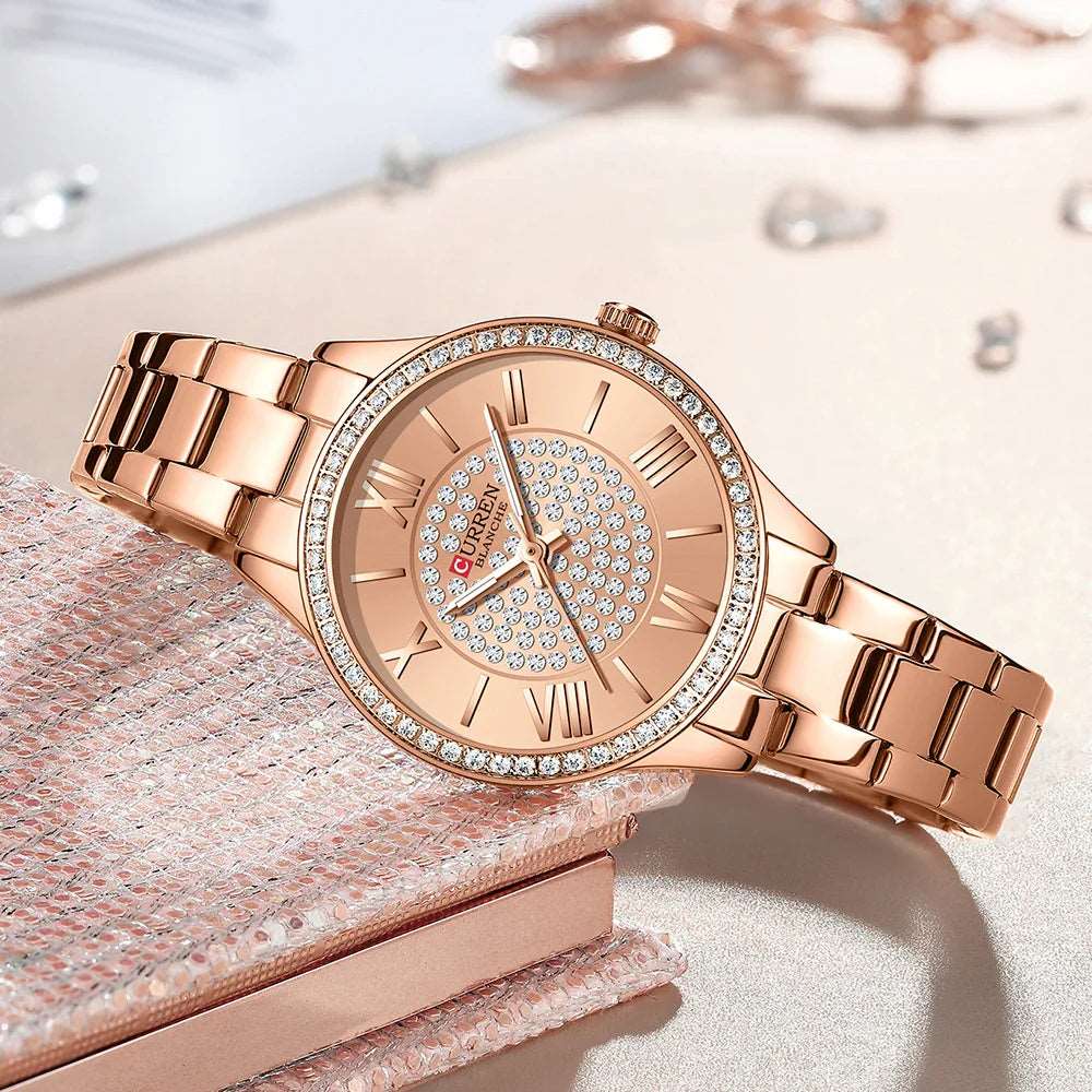 Sweston™ Luxury Rhinestones Rose Dial Watch – Glamour & Precision