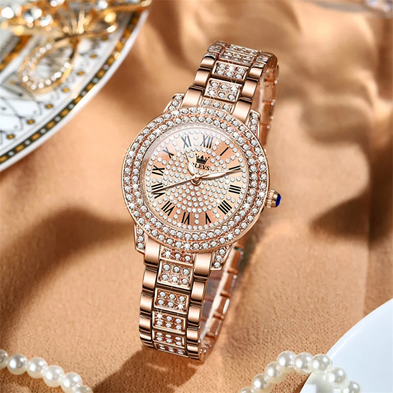 Sweston™ Roman Dial Luxury Diamond Women's Watch – Waterproof Steel Elegance