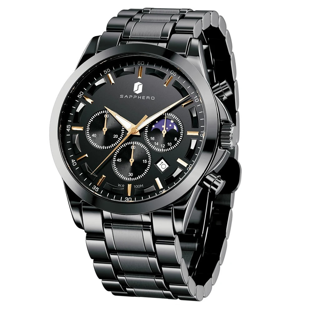 Sweston™ Men's Luxury Black Quartz Watch – Elegant, Waterproof, and Luminous